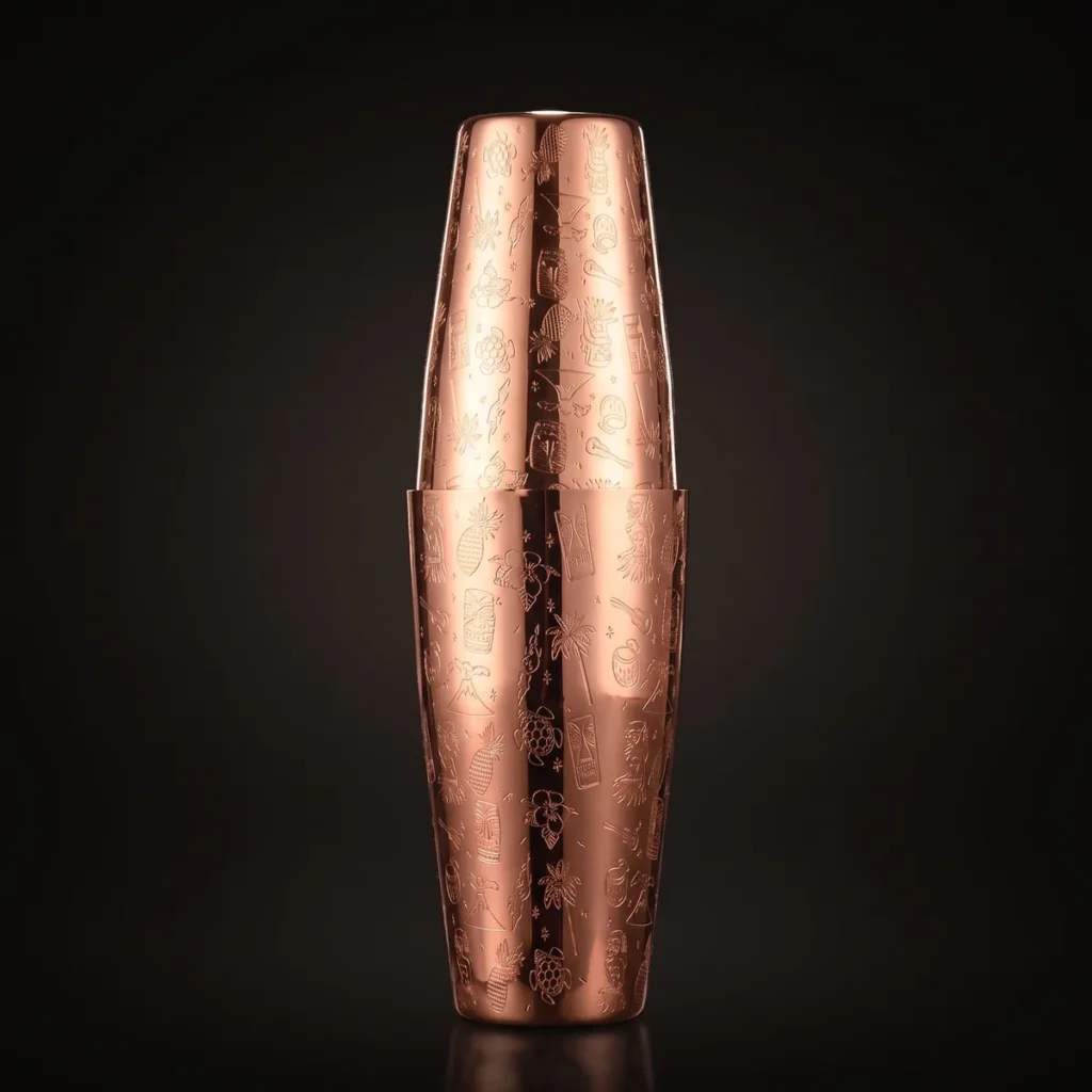 Copper engraved Boston shaker 650 + 850 ml, front view