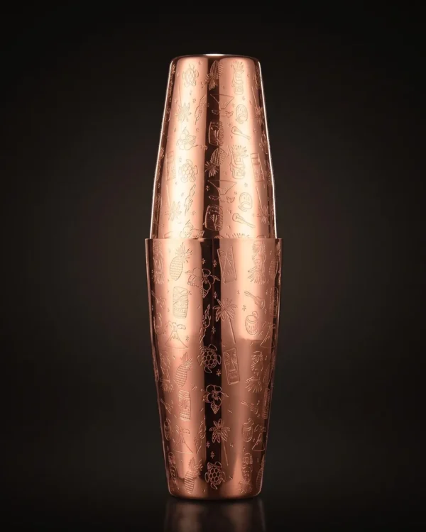 Copper engraved Boston shaker 650 + 850 ml, front view