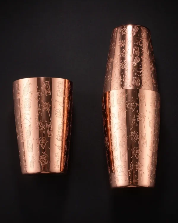 Copper engraved Boston shaker 650 + 850 ml, top view