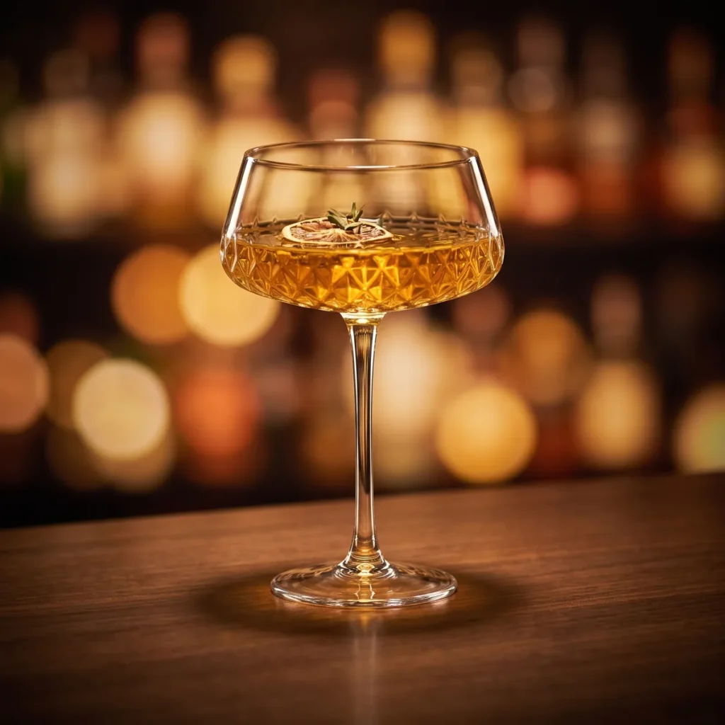 Engraved cocktail coupe 300 ml, on a bar counter