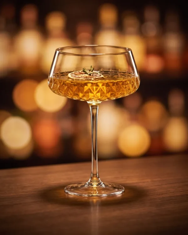 Engraved cocktail coupe 300 ml, on a bar counter