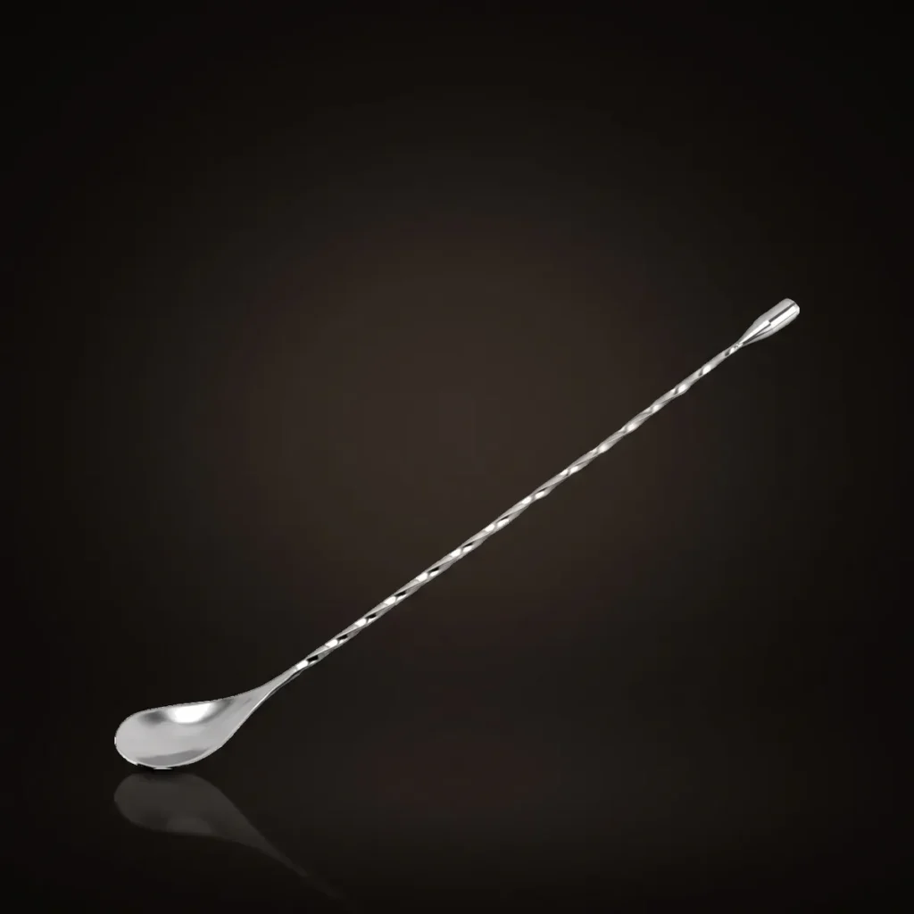 Twisted bar spoon 30 cm, silver, front view