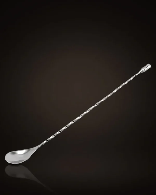 Twisted bar spoon 30 cm, silver, front view