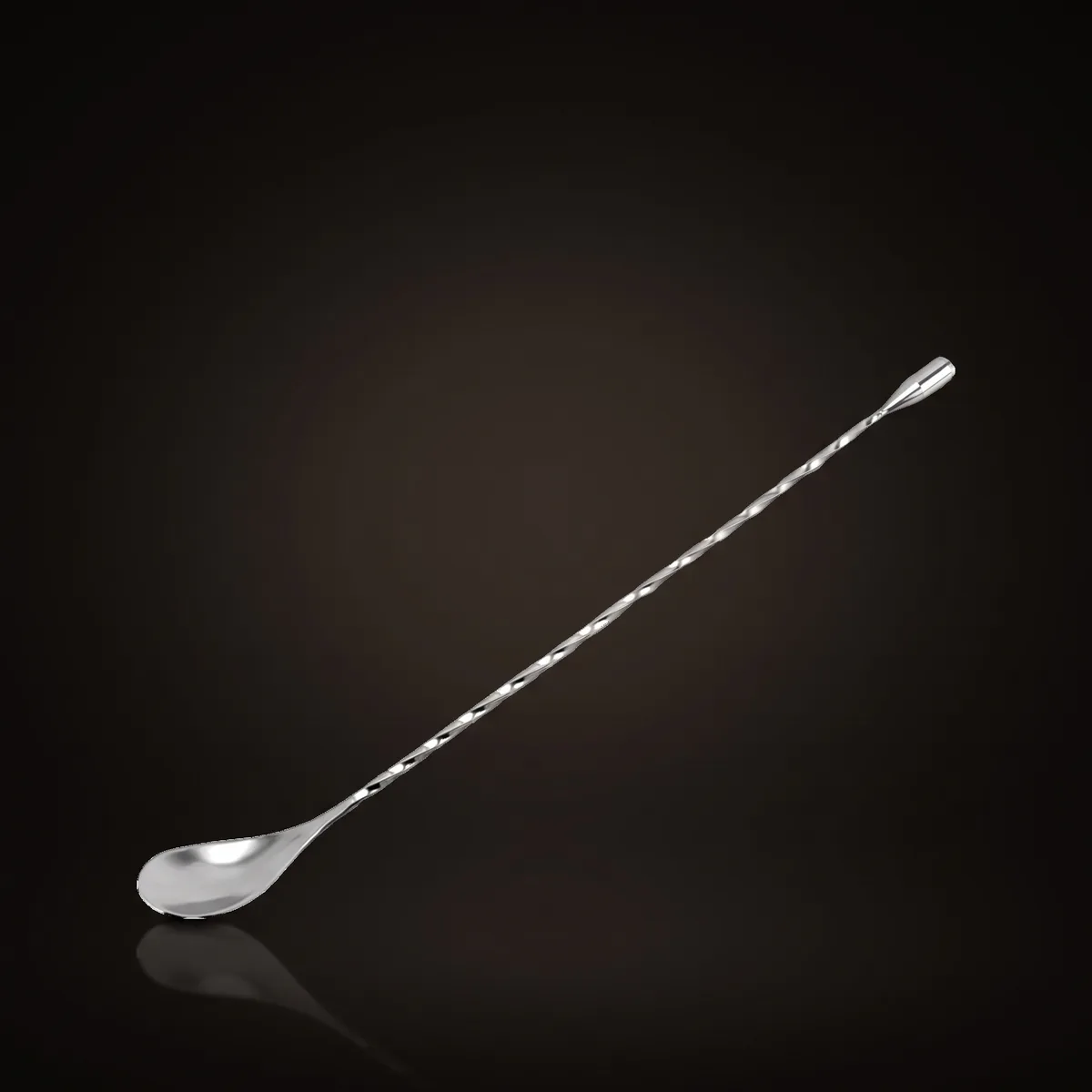 Twisted bar spoon 30 cm, silver, front view