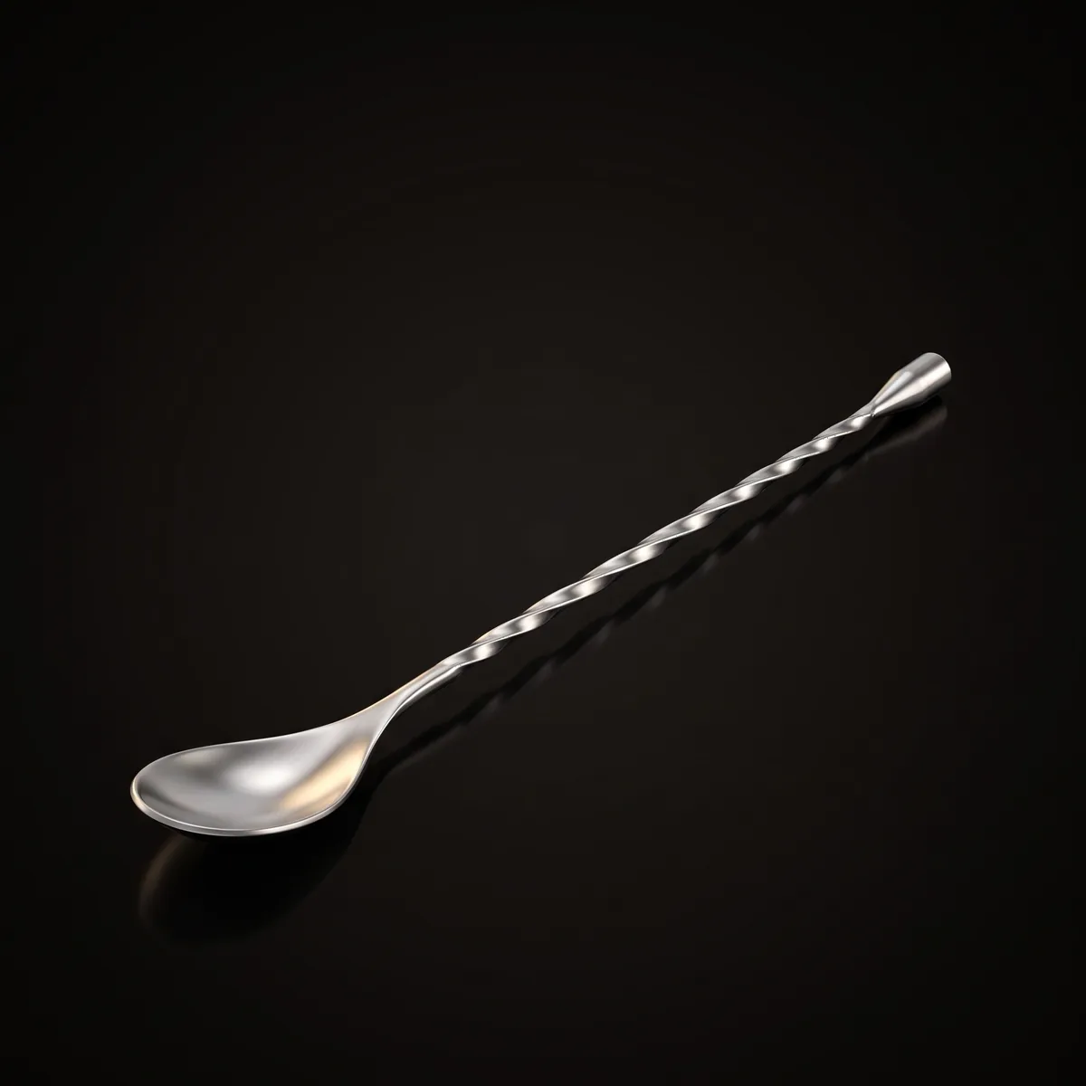 Twisted bar spoon 30 cm, silver, top view