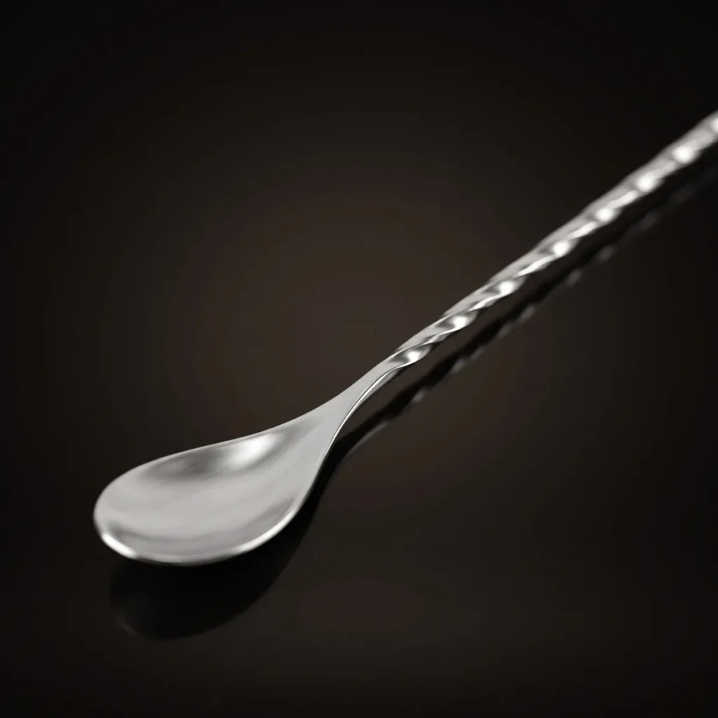 Twisted bar spoon 30 cm, silver, three-quarter view