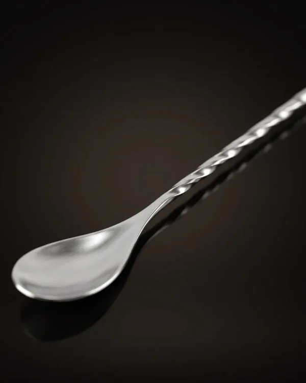 Twisted bar spoon 30 cm, silver, three-quarter view