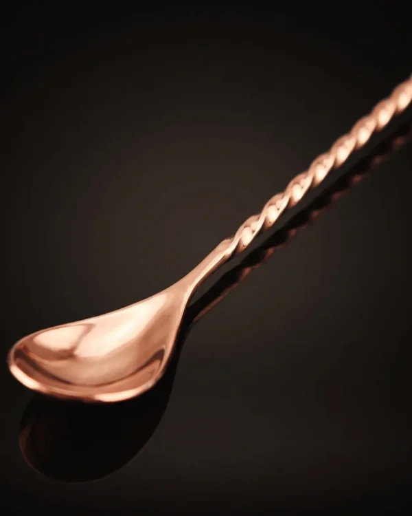 Twisted bar spoon 30 cm, rose gold, three-quarter view