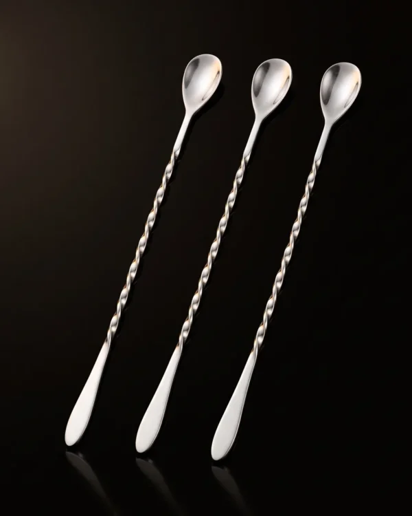 Twisted bar spoons 30 cm, set of 3, front view