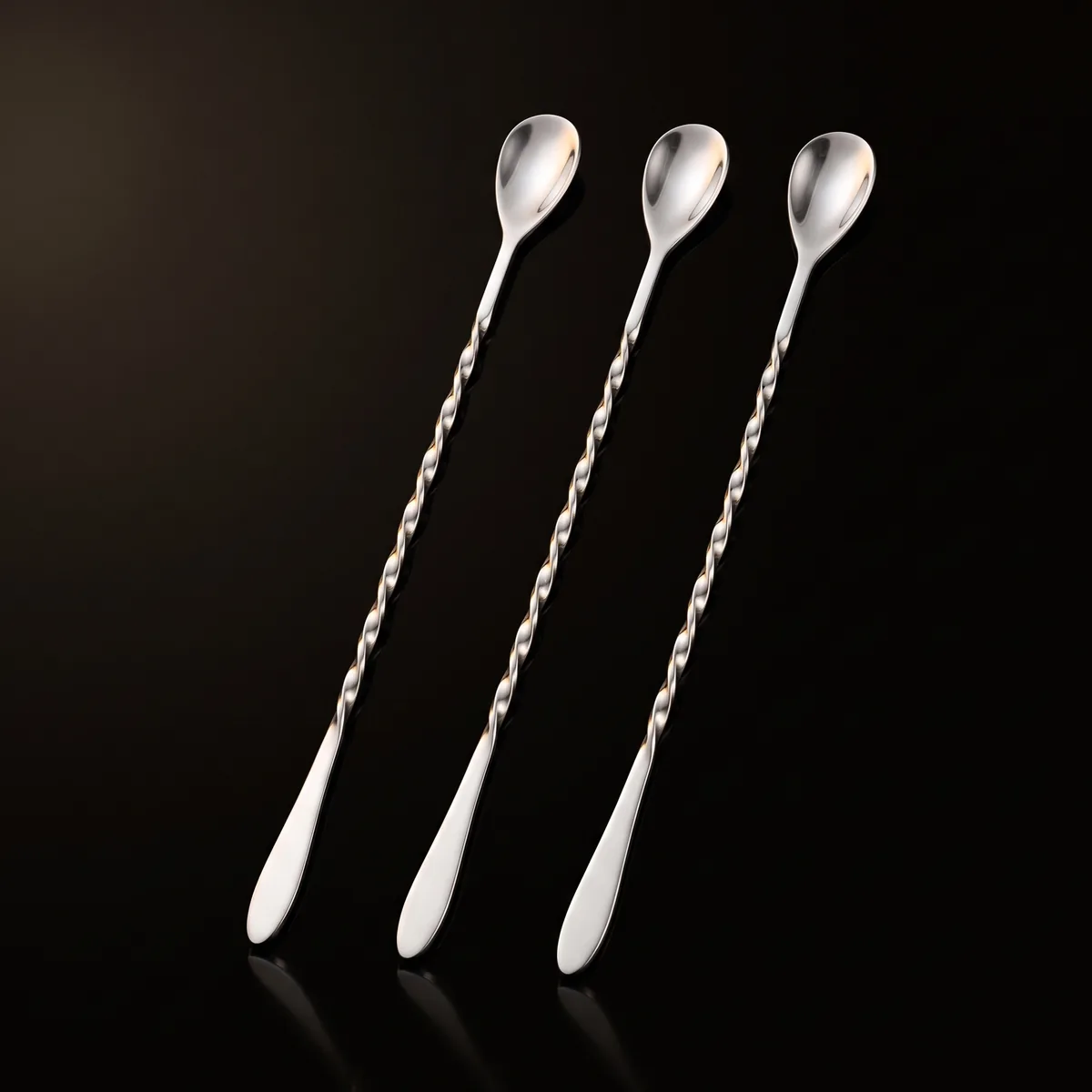 Twisted bar spoons 30 cm, set of 3, front view
