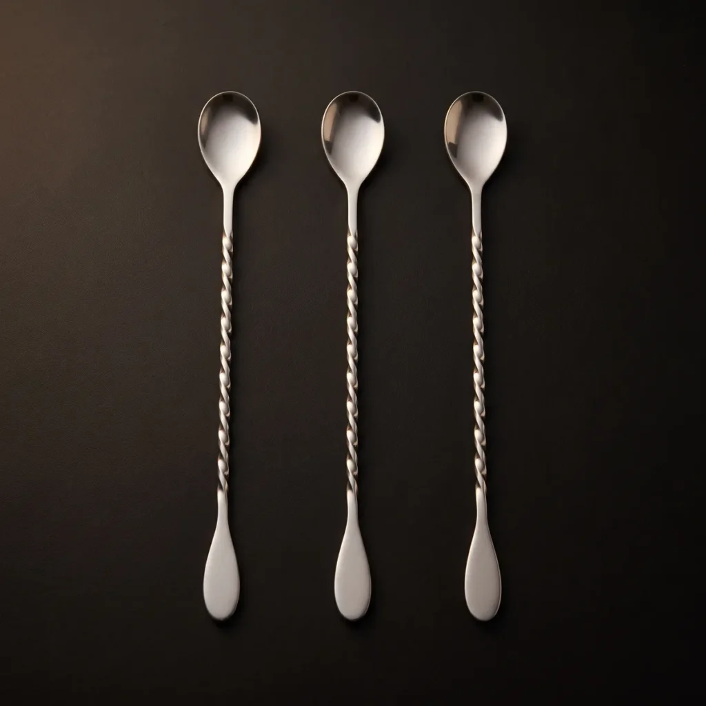 Twisted bar spoons 30 cm, set of 3, top view