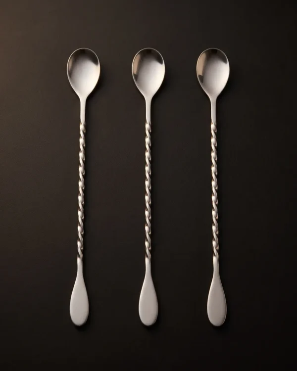 Twisted bar spoons 30 cm, set of 3, top view