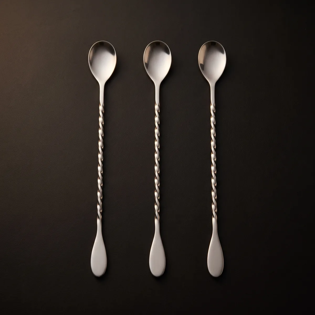 Twisted bar spoons 30 cm, set of 3, top view