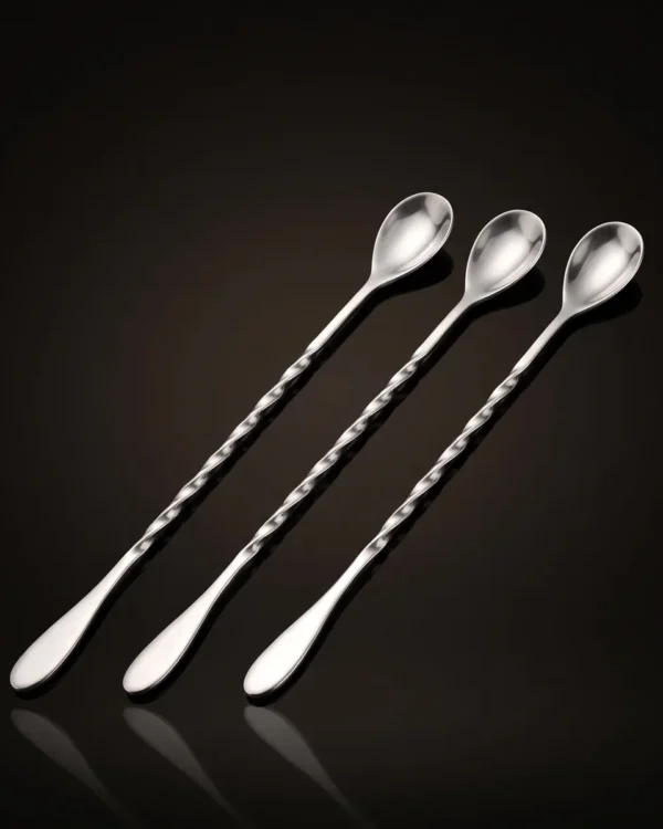 Twisted bar spoons 30 cm, set of 3, three-quarter view