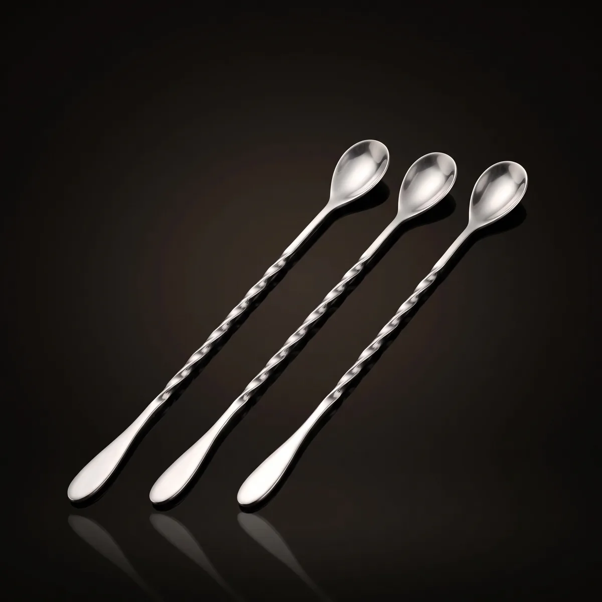Twisted bar spoons 30 cm, set of 3, three-quarter view