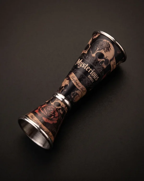Jigger 30/60 ml, skull and red roses, top view