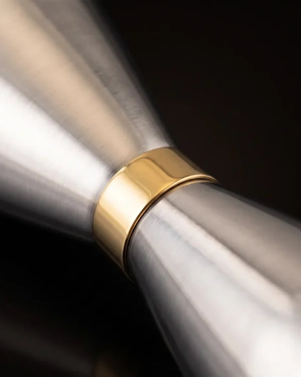 Jigger 30/60 ml stainless steel, gold ring, three-quarter view