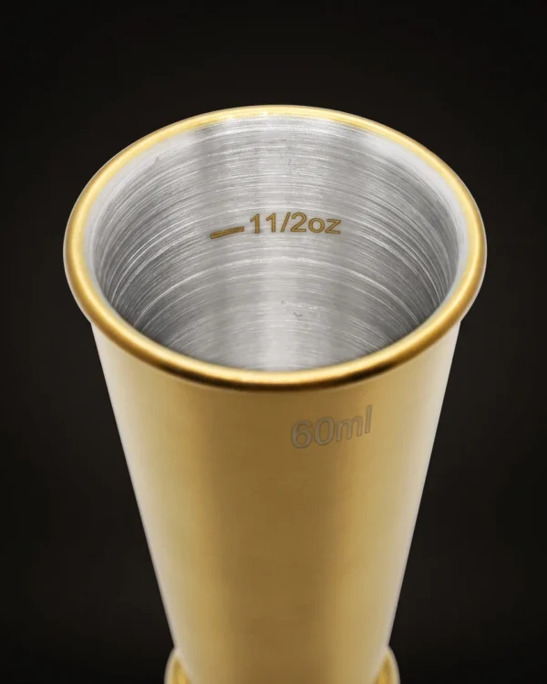 Graduated Japanese jigger 30/60 ml, gold, three-quarter view
