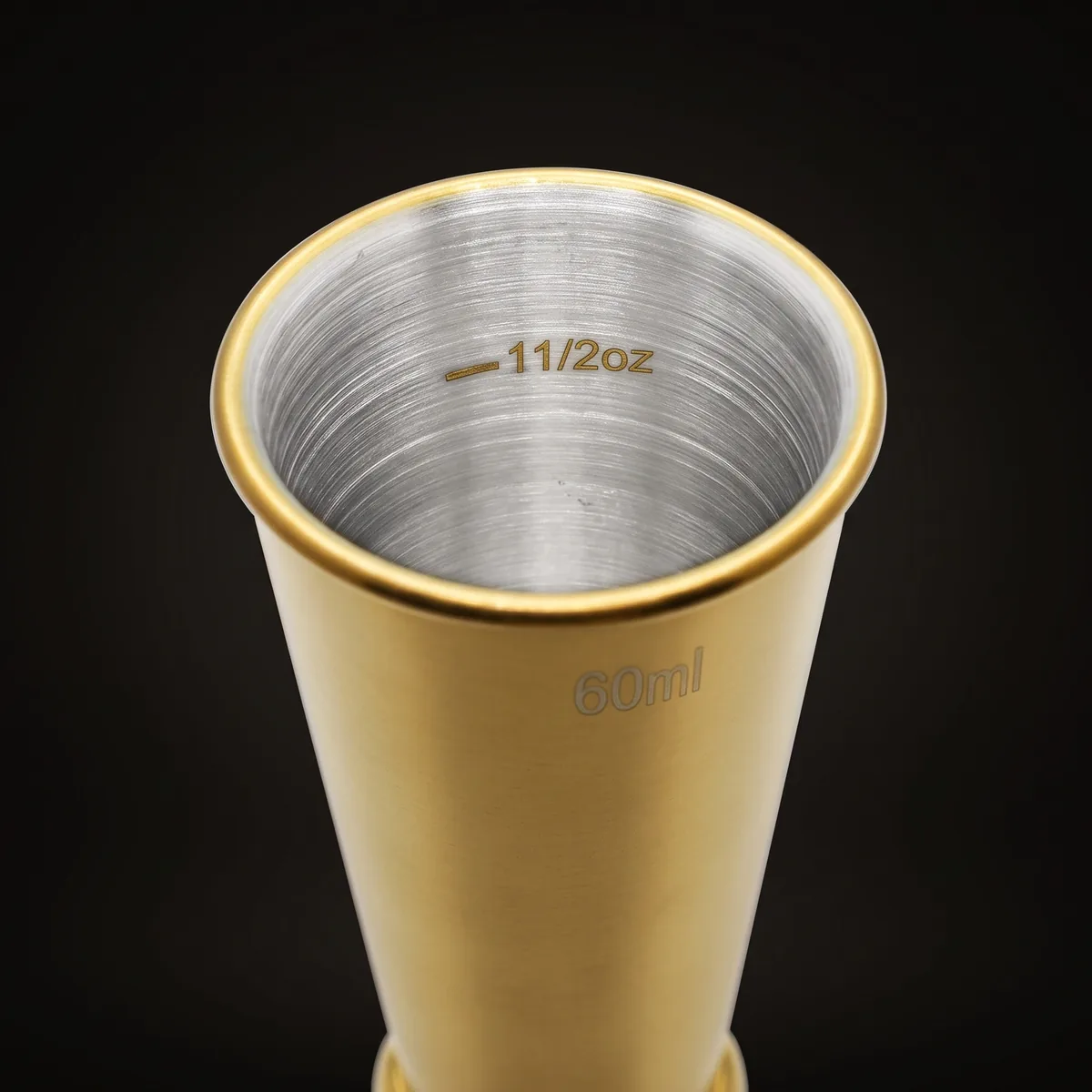 Graduated Japanese jigger 30/60 ml, gold, three-quarter view