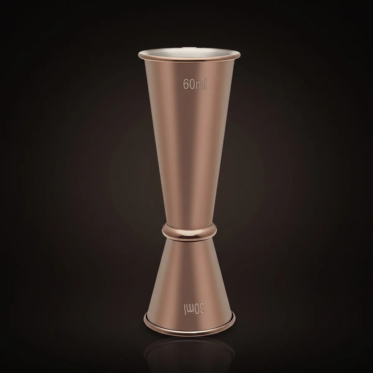 Graduated Japanese jigger 30/60 ml, rose gold, front view