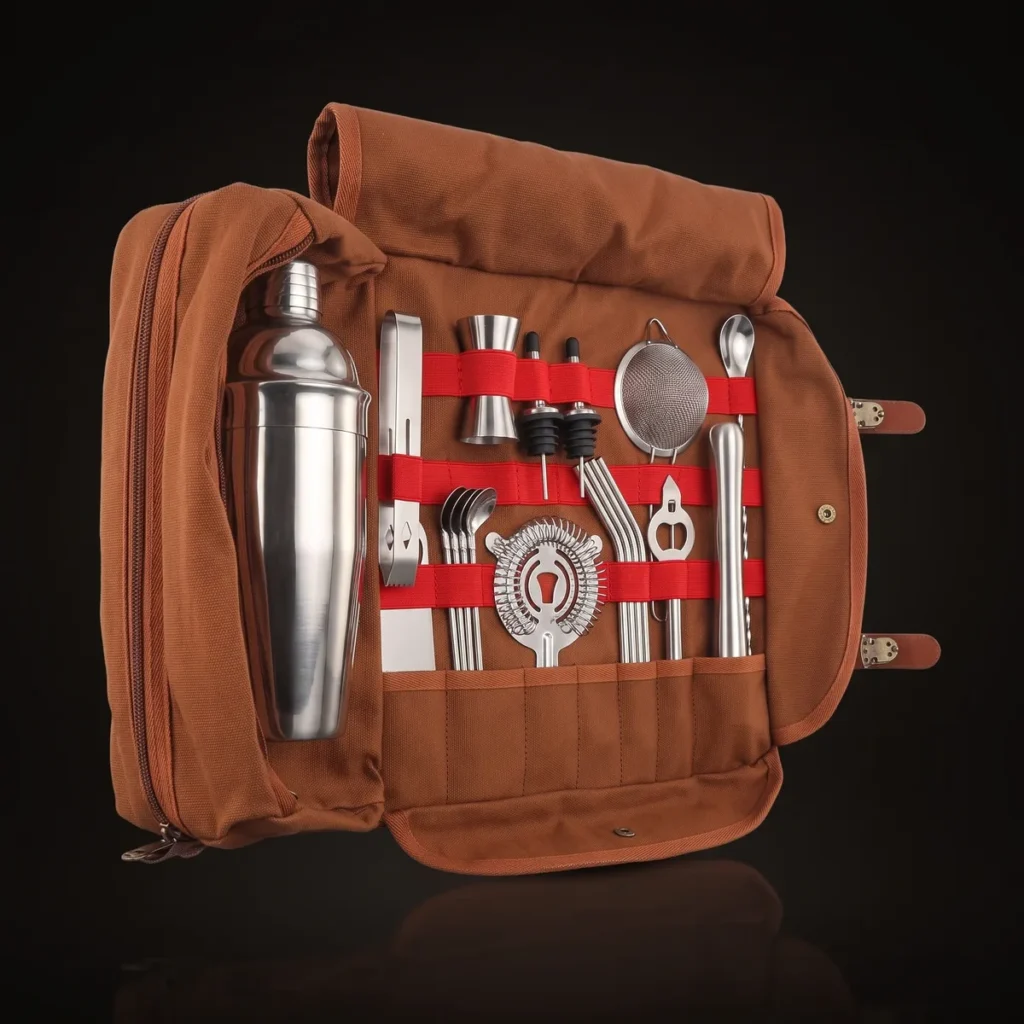 Travel bartender kit 20 pieces, 750 ml, top view