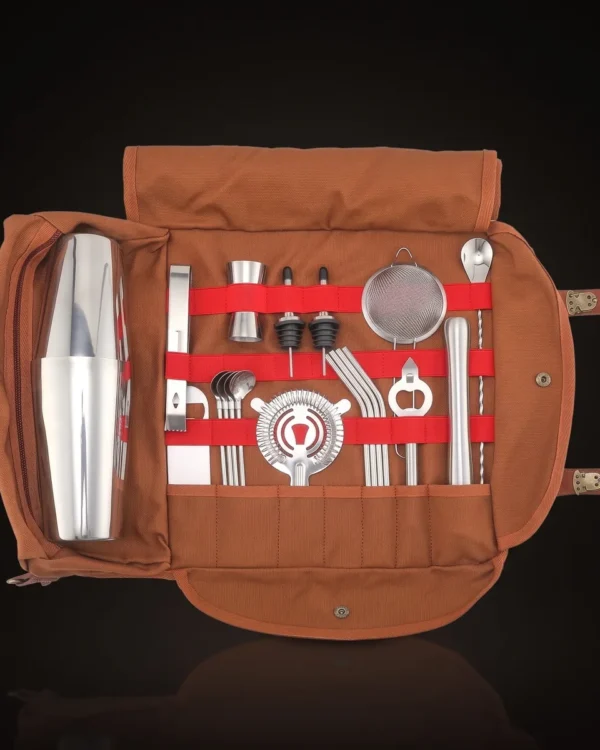 Travel bartender kit 20 pieces, Boston, front view