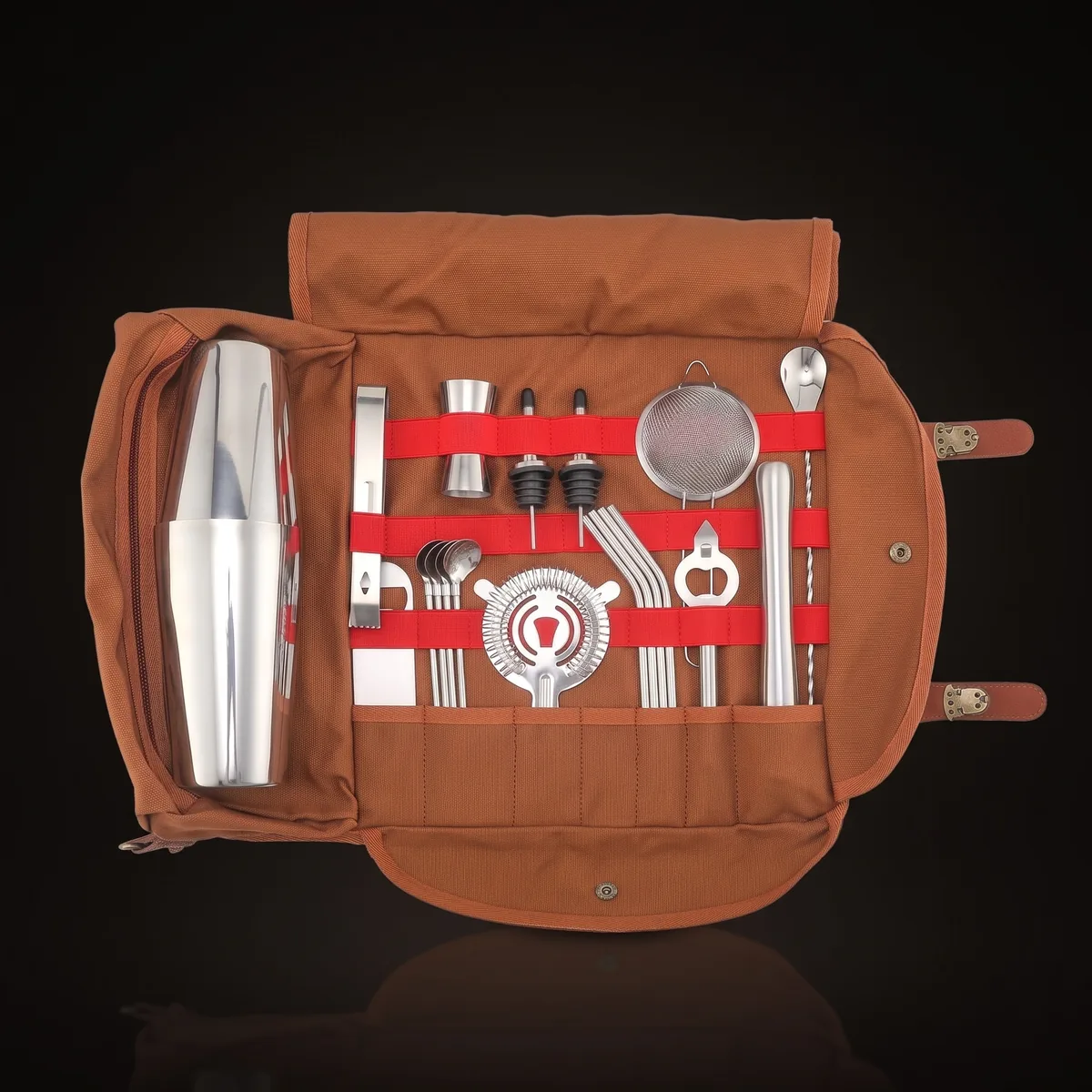 Travel bartender kit 20 pieces, Boston, front view