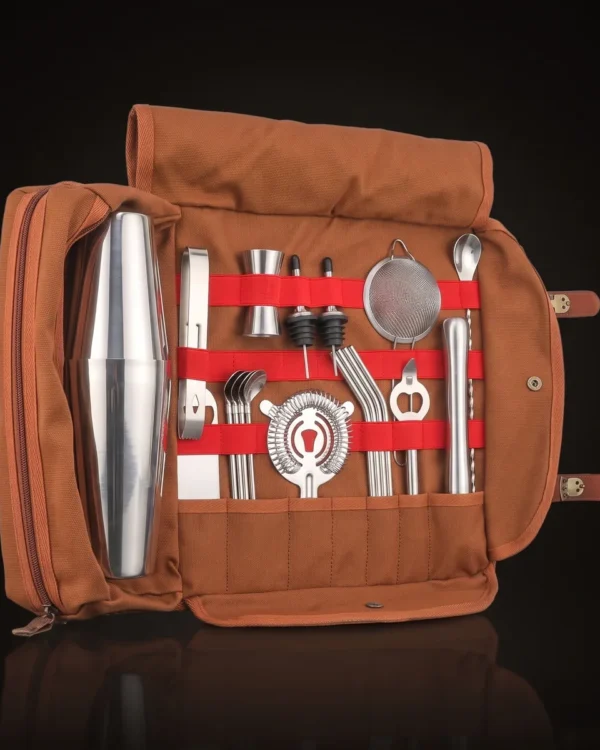 Travel bartender kit 20 pieces, Boston, top view