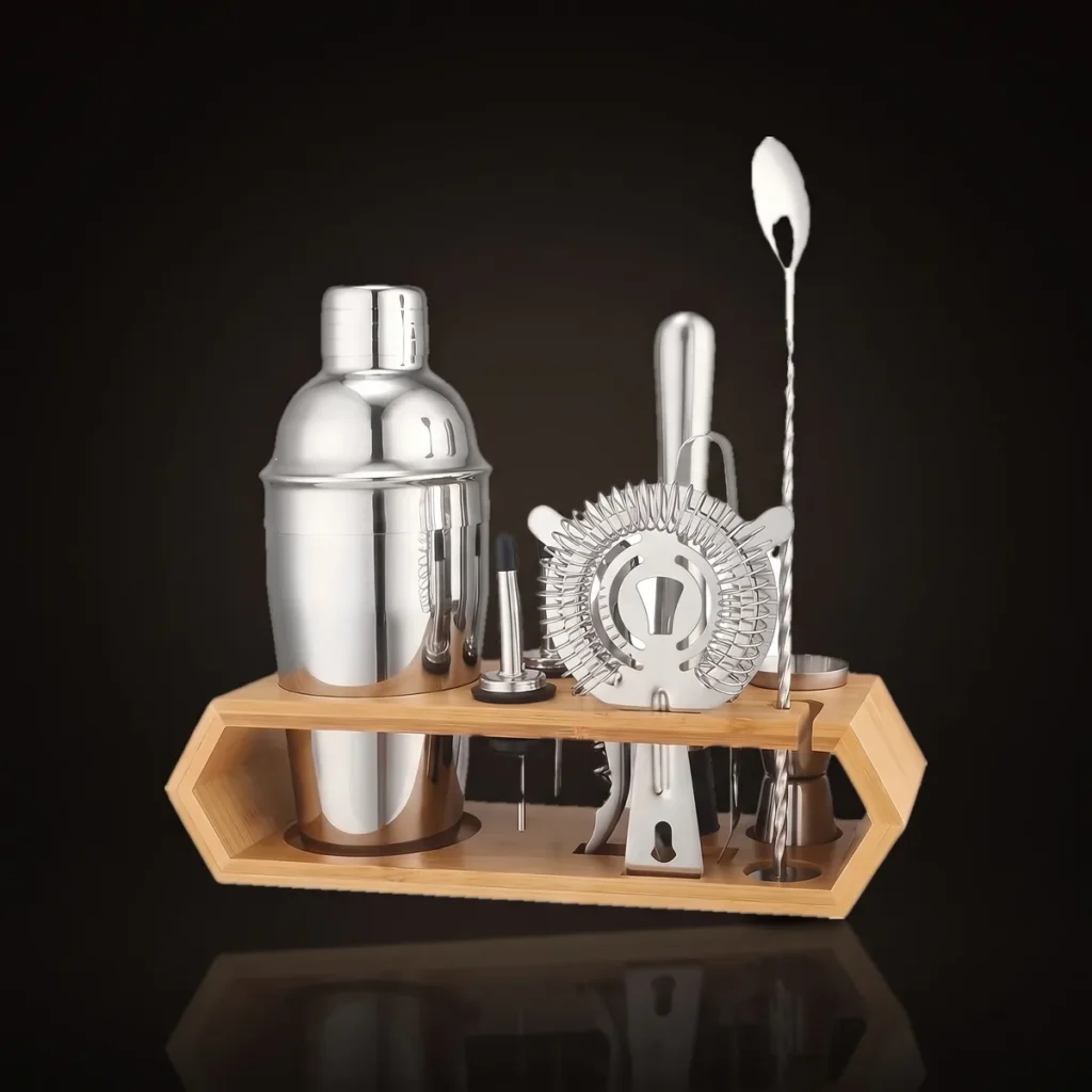 Cocktail kit 10 pieces, hexagonal stand, 550 ml, front view
