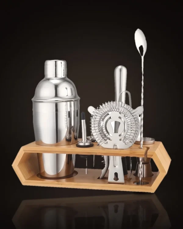Cocktail kit 10 pieces, hexagonal stand, 550 ml, front view