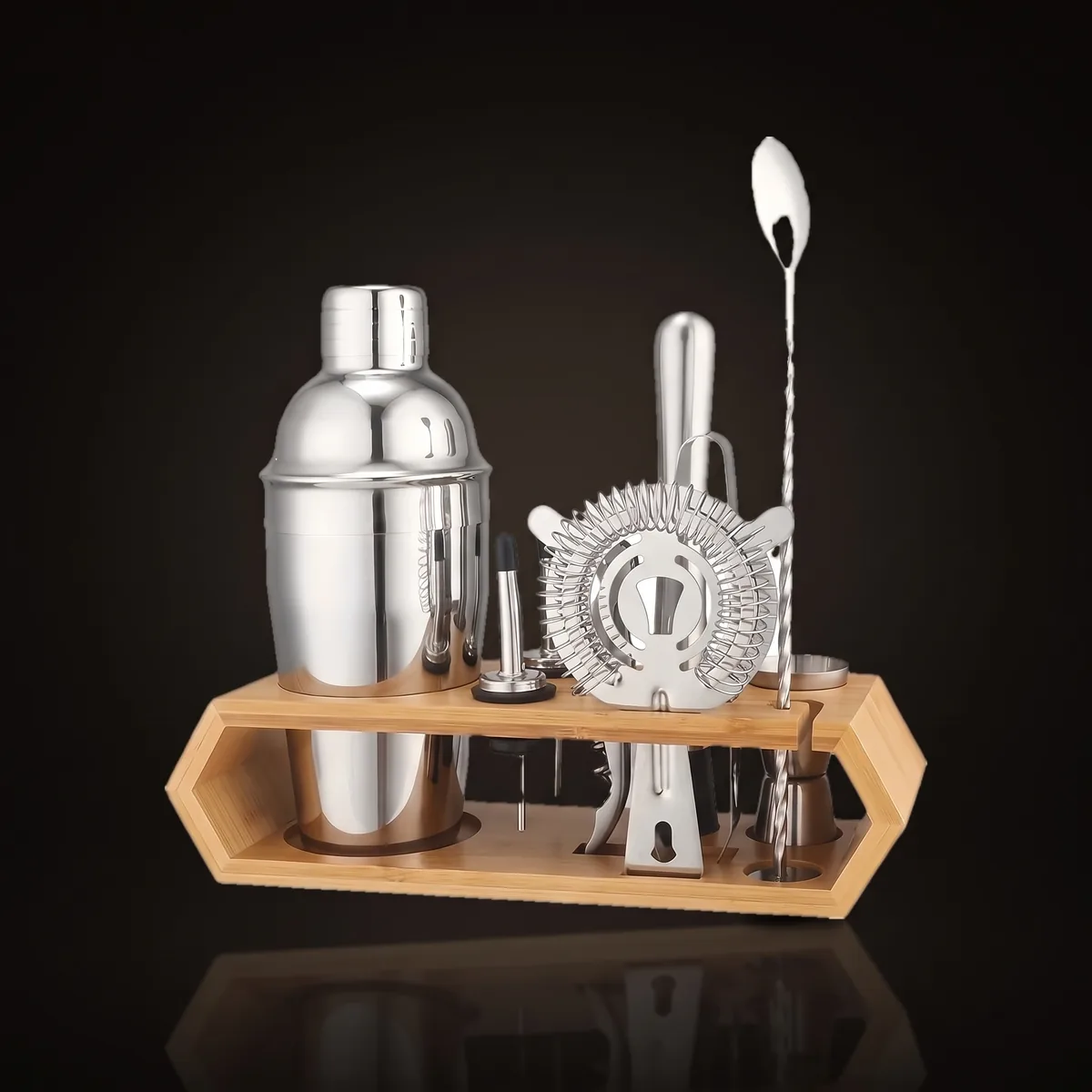 Cocktail kit 10 pieces, hexagonal stand, 550 ml, front view