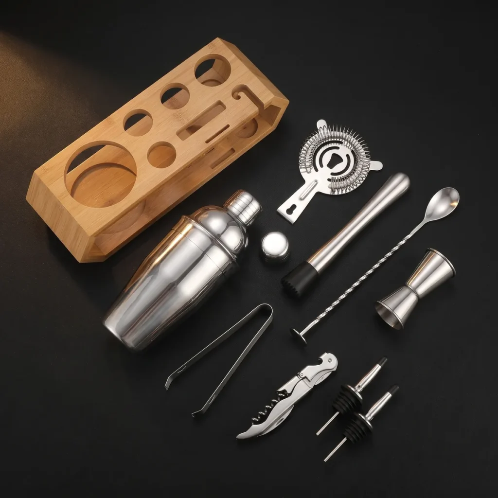 Cocktail kit 10 pieces, hexagonal stand, 550 ml, top view