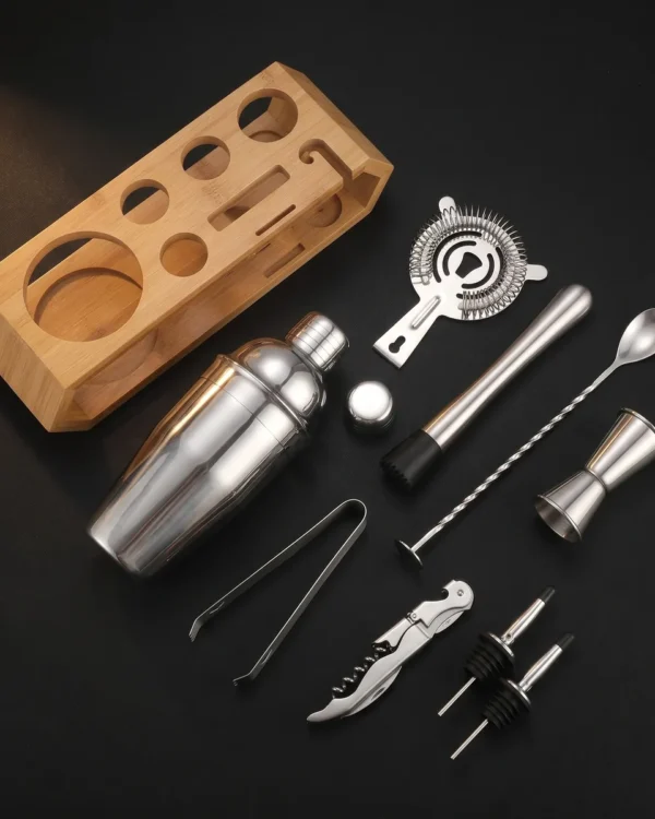 Cocktail kit 10 pieces, hexagonal stand, 550 ml, top view
