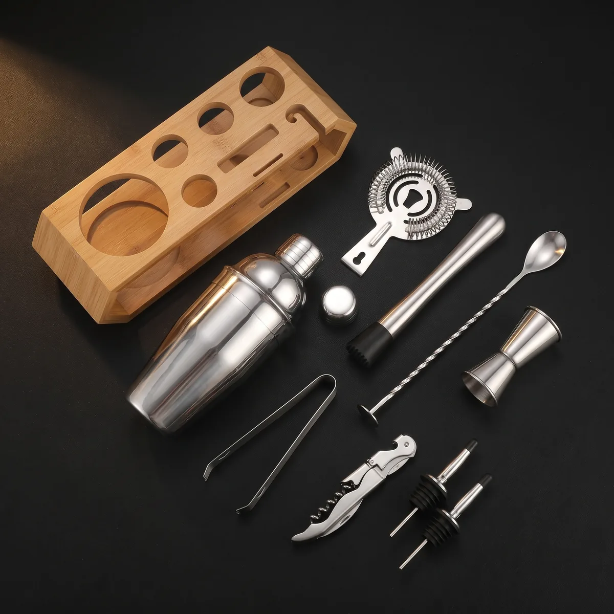 Cocktail kit 10 pieces, hexagonal stand, 550 ml, top view