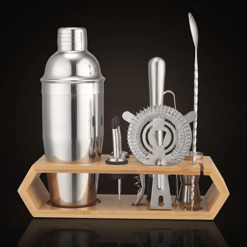 Cocktail kit 10 pieces, hexagonal stand, 750 ml, front view