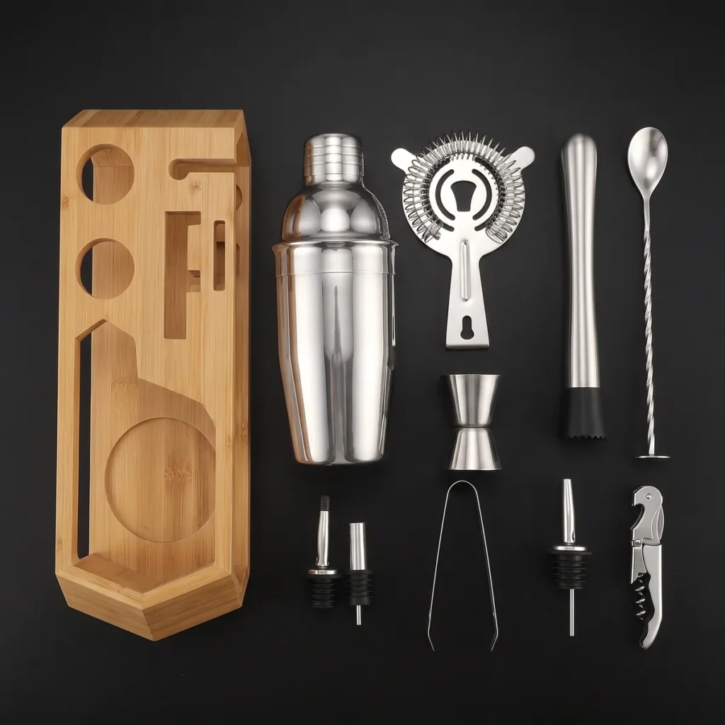 Cocktail kit 10 pieces, hexagonal stand, 750 ml, top view