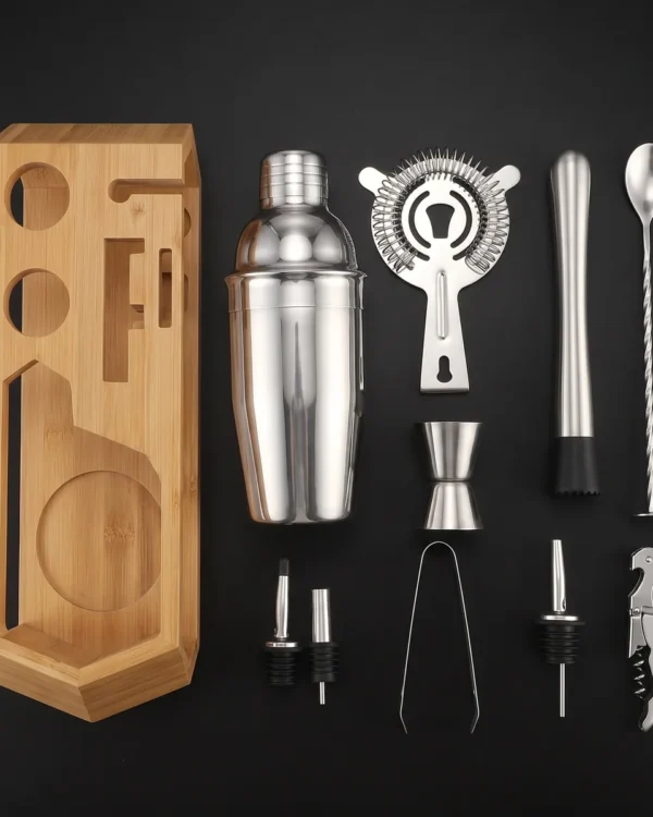 Cocktail kit 10 pieces, hexagonal stand, 750 ml, top view