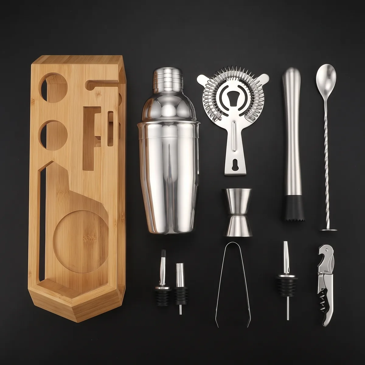 Cocktail kit 10 pieces, hexagonal stand, 750 ml, top view