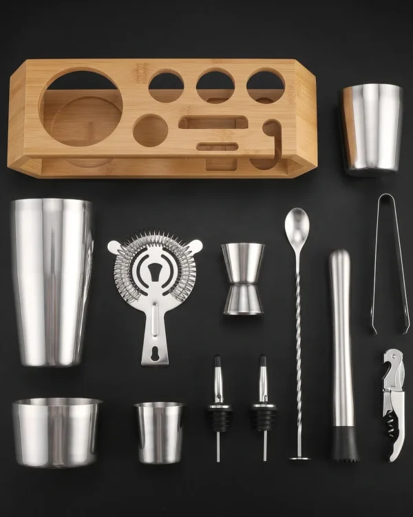 Cocktail kit 10 pieces, hexagonal stand, Boston, top view