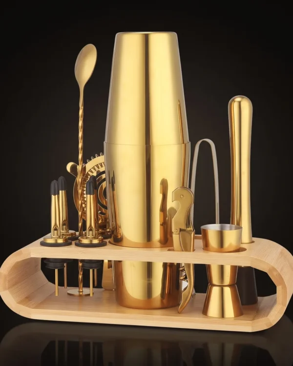 Cocktail kit 12 pieces, gold, Boston, front view