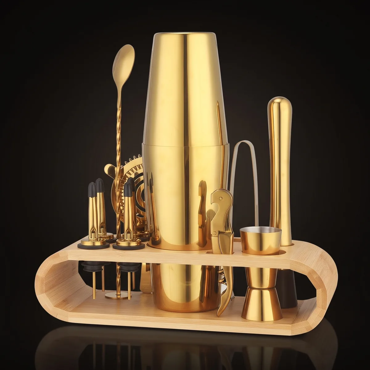 Cocktail kit 12 pieces, gold, Boston, front view
