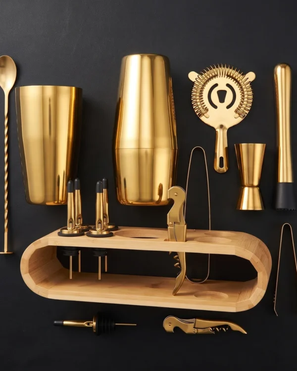 Cocktail kit 12 pieces, gold, Boston, top view