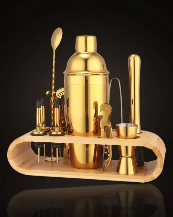 Cocktail kit 12 pieces, gold, 750 ml shaker, front view