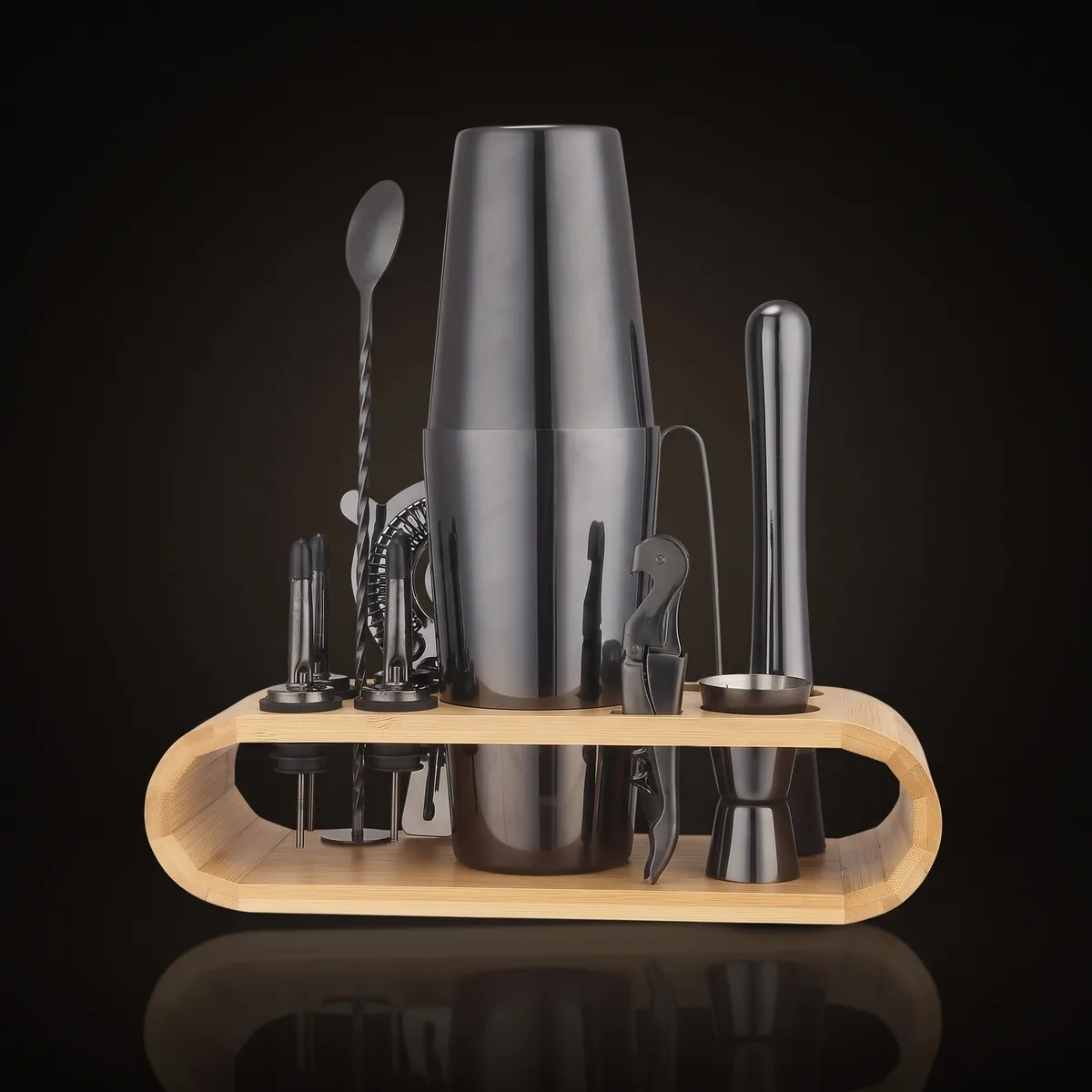 Cocktail kit 12 pieces, black, Boston, front view