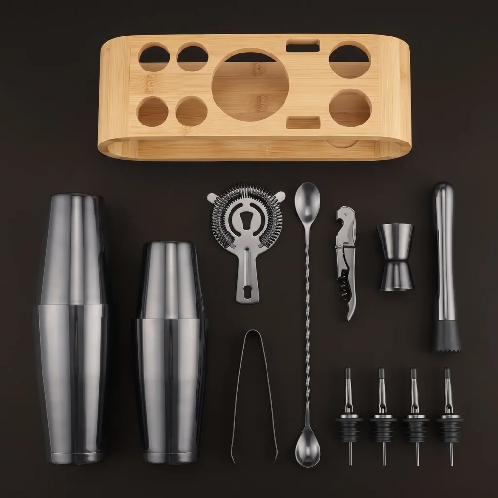 Cocktail kit 12 pieces, black, Boston, top view