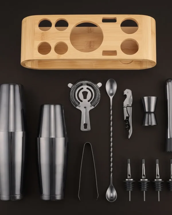 Cocktail kit 12 pieces, black, Boston, top view