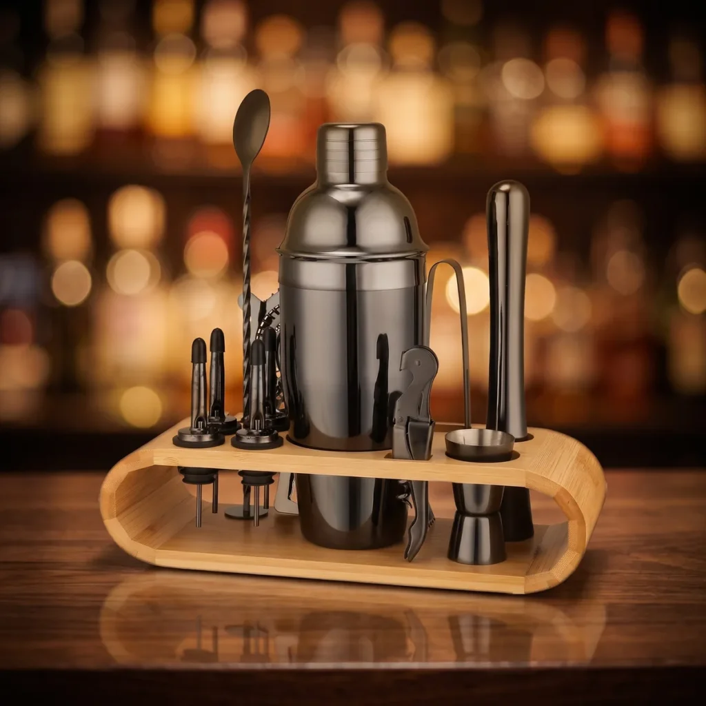 Cocktail kit 12 pieces, black, 750 ml shaker, on a bar counter