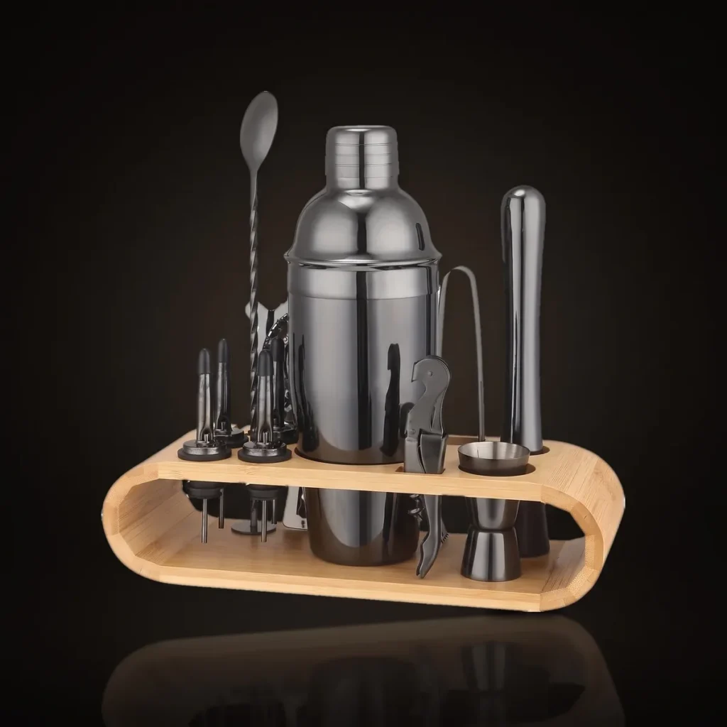 Cocktail kit 12 pieces, black, 750 ml shaker, front view