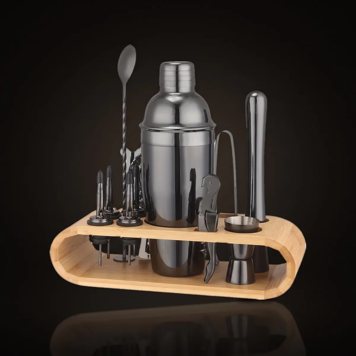 Cocktail kit 12 pieces, black, 750 ml shaker, front view