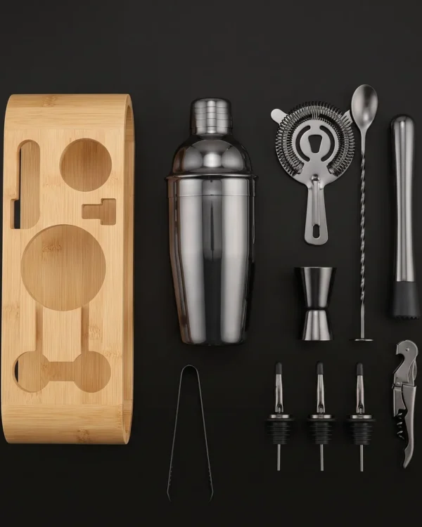 Cocktail kit 12 pieces, black, 750 ml shaker, top view